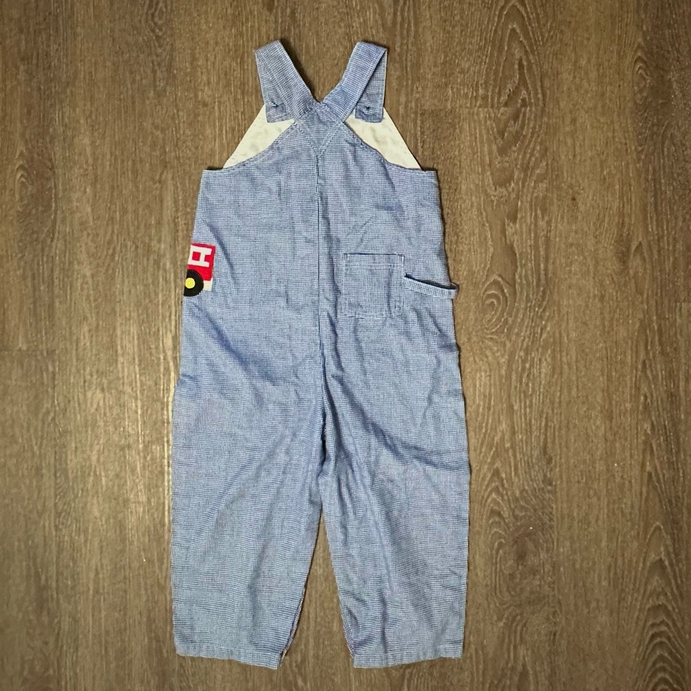 Boys Boutique Firetruck Gingham Romper one piece overall Size 4T Toddler EUC - Picture 5 of 7